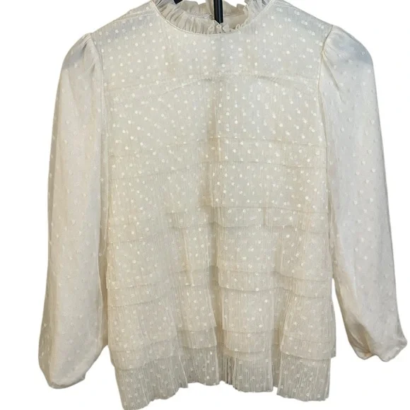 Express Women’s Sheer Dot Ruffle Blouse, Size Small Petite (SP) - Picture 7 of 16